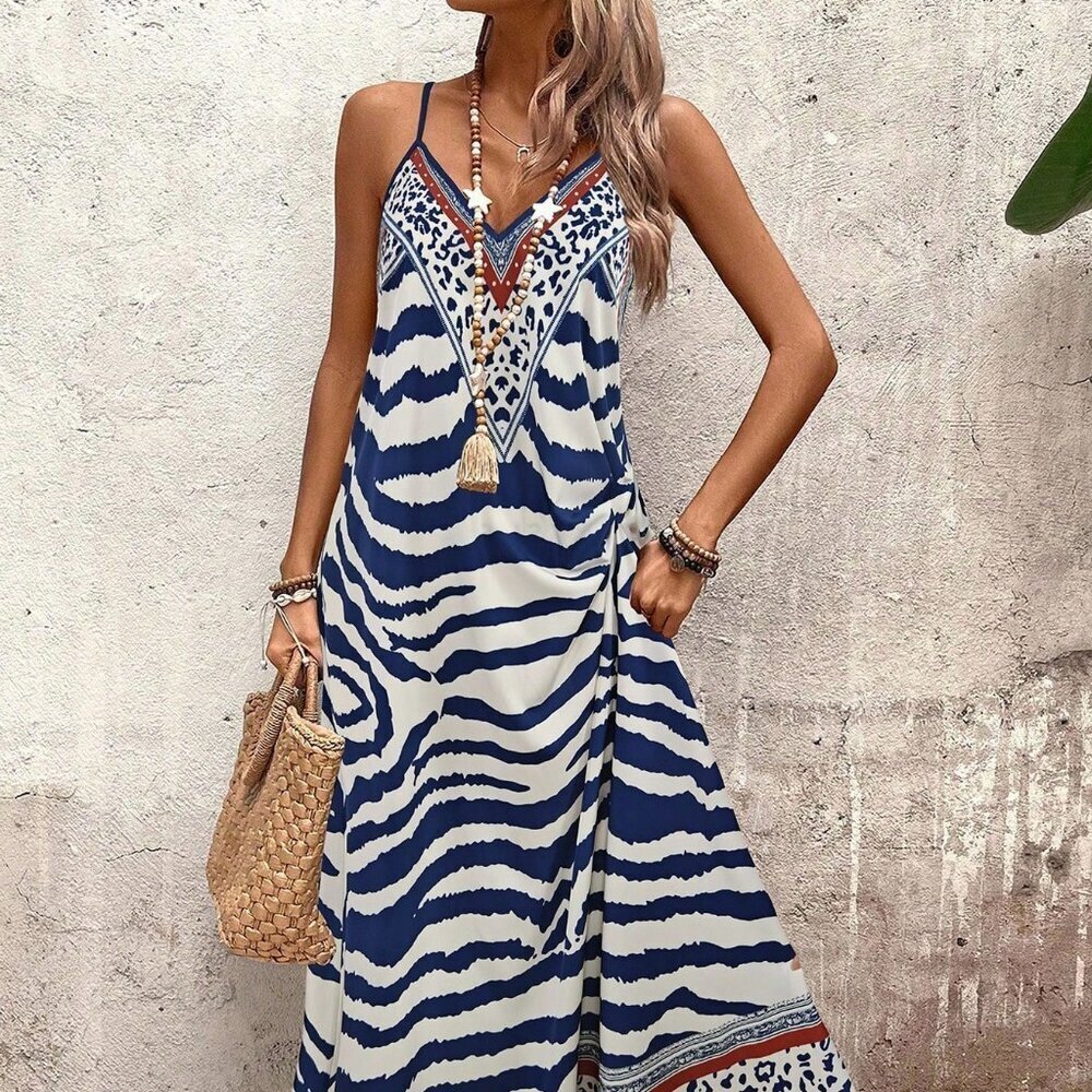 Boho Multicolor Women's Tiger Print Maxi Dress - Picture 3 of 7